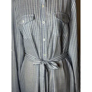Joy Joy Dress Women Large Blue White Striped Button‎ Front Tie Waist Shirt NWT thumbnail 9