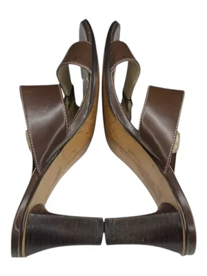 Vintage: Anne Klein 𖧷 Chunky Wood Heel Mules Sandals 𖧷 Brown Leather 𖧷 7.5M thumbnail 9
