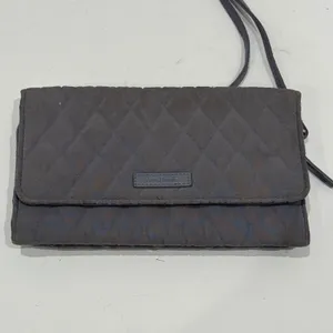 Vera Bradley‎ Gray Quilted Microfiber All in One Travel Crossbody Wallet Bag Zip thumbnail 2