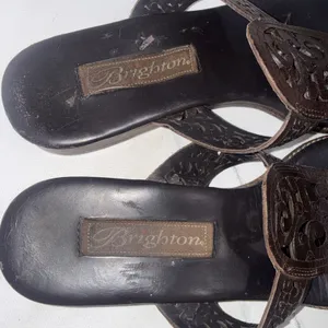 Vintage Y2K Brighton Cedar Leather Heart Flip Flop Sandals Shoes Brazil Sz 6.5 thumbnail 16