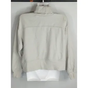 Zara Taupe‎ Sweatshirt Women's Small Mock Neck Cropped Cotton Loungewear Casual thumbnail 4