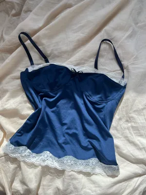 Navy Blue Satin/Lace Top thumbnail 1