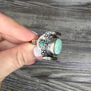 Turquoise Womens Adjustable Ring Bulky Western Blue Stones Silver One Size OS thumbnail 3