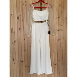 NWT Lulus Sheerly Sultry Ivory Organza Balloon Sleeve Two-Piece Jumpsuit Size M thumbnail 2
