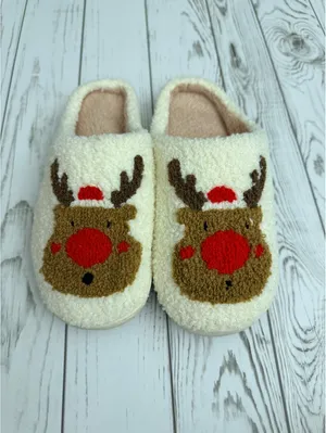 Unisex Size 12 Holiday Reindeer Fuzzy Slippers Cozy Indoor Shoes thumbnail 4