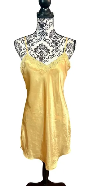 KATHRYN Vintage Yellow Lace-Trim Night Slip thumbnail 1