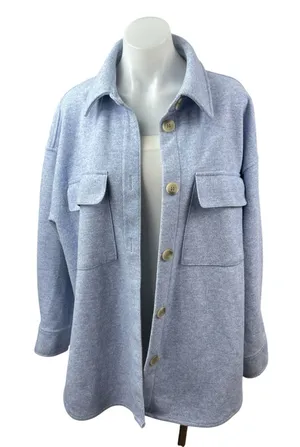 H&M Women's Blue Marled Collared Long Sleeve Button Down Shacket Coat Jacket M thumbnail 1