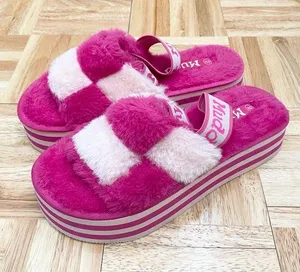MUDD Stormy Fuchsia/White Fuzzy Elastic Slingback Slides Platform Slippers Sz 9 thumbnail 1