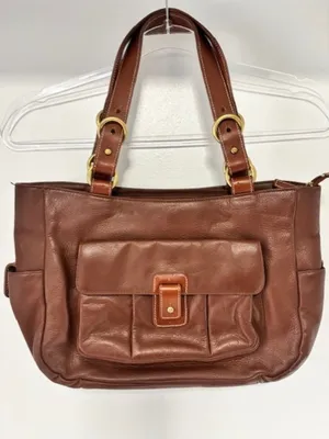 Lauren Ralph Lauren Brown Pebbled Leather Tote Shoulder Bag Brass Hardware thumbnail 1