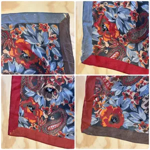 Vintage 70s Oscar de la Renta Floral Paisley Square Scarf Red Grey Silk 29x29 thumbnail 5