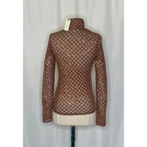 NWT!! Anthropologie PILCRO Turtleneck Sequin Top Shirt Bronze Party Glam X-Small thumbnail 9