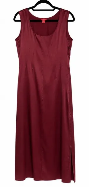 Sundance Minimalist 100% Silk Maxi Dress Burgundy 10 thumbnail 1