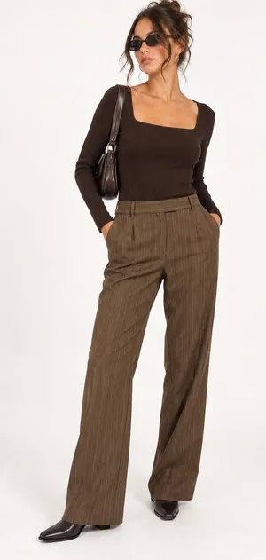 Brooks Brothers 346 Y2K Womens Brown Pinstripe 100% Wool Dress Pants Size 10 thumbnail 1