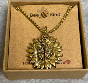 Bee Kind Sunflower‎ Locket Necklace Women Goldtone You Are My Sunshine NIB Gift thumbnail 1