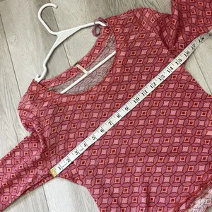Free People Top geometric print mesh crop long sleeve womens Red small layering thumbnail 3
