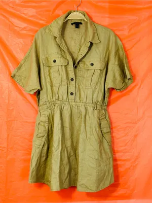 Banana Republic Olive Short-Sleeve Button Front Dress thumbnail 10