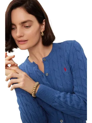 Polo Ralph Lauren Cable Knit Long Sleeve Cardigan in Charter Blue XSmall Womens thumbnail 10