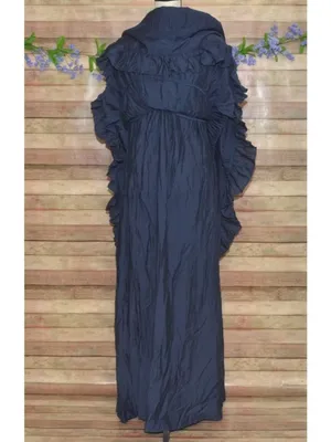 In February Navy Blue Tiered Maxi Dress Size L Milkmaid Puff Sleeve Keyhole Tie thumbnail 8