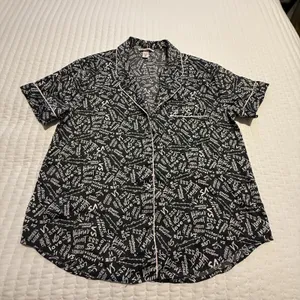 Victoria’s Secret PJ Pajama Button Up Shirt Top Sz L Large Black & Pink thumbnail 14
