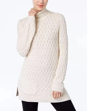 Jeanne Pierre Cable Knit Fisherman Tunic Sweater Gray thumbnail 2