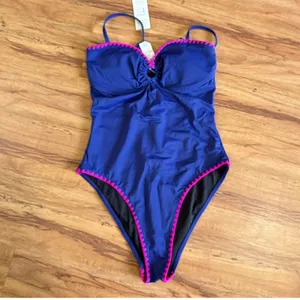 Cupshe Royal Blue Pink Trim‎ One Piece Swimsuit Keyhole Cutout Size M thumbnail 2