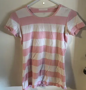 Lululemon tee shirt. Pink and white striped. Small thumbnail 1