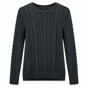 LL Bean Black Double L Mixed Cable Cotton Crew Neck Pullover Sweater Size SMALL thumbnail 11
