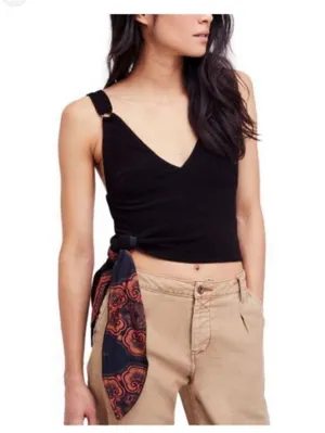 Free People Paisley Tie Hem Crop Top Sleeveless Womens Large Black thumbnail 1