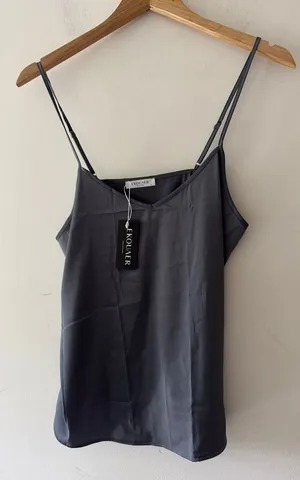NEW!! Ekouaer Charcoal Gray Silky Satin Cami Sleep Lounge‎ Top thumbnail 1