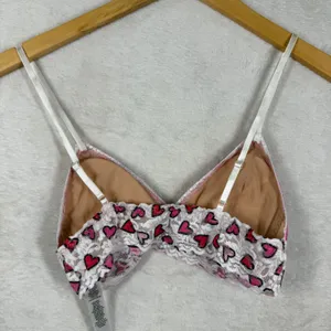 Hanky Panky‎ Heart Print Padded Lace Triangle Bralette White Red Pink Small NWOT thumbnail 4