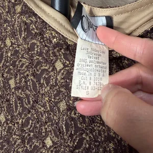 Opera Vintage Brown Velvet Gold Lace Maxi‎ Dress Sleeveless Side Slit Small thumbnail 6