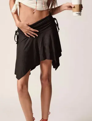 Urban Outfitters Skirt asymmetrical ruched mini womens Black (medium) whimsigoth thumbnail 1