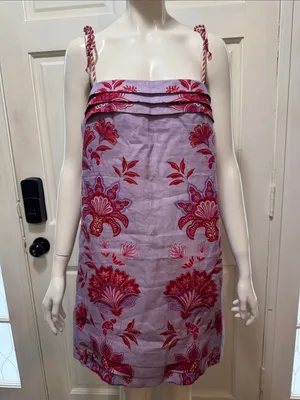 Farm Rio Porcelain Garden Linen Sleeveless Lavender Floral Embroidery Dress S M thumbnail 2