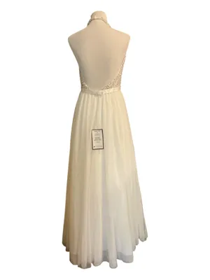 Say Yes to the Prom Ivory White Pearl & Sequin Halter Gown (NWT) thumbnail 3