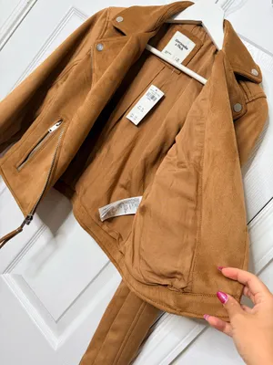 Abercrombie & Fitch Faux Suede Moto Jacket Camel Brown Biker Cropped Y2K Size XS thumbnail 5