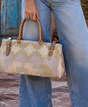 Vintage Bag Bazaar Southwestern Geometric Canvas Western Pastel Buckle Bag 💚🎀 thumbnail 1