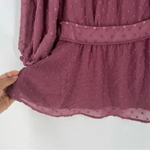 Monteau Purple Sheer Swiss Dot Ruffle Neck 3/4 Sleeve Peplum Blouse NWT‎ XL thumbnail 5