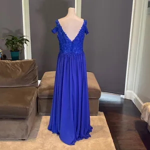 Women’s Blue A-Line Lace Appliqué Bridesmaid Party Dress Leg Slit Size 10 NWT thumbnail 4