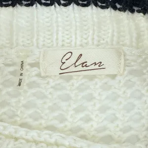 Elan Womens Cream Mock Neck Open Knit Sweater Black Stripe Cuff‎ Detail Medium thumbnail 7