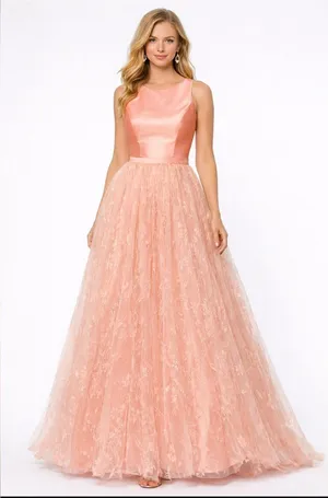 Sherri Hill Peach Satin & Embroidered Tulle Tea Length Formal Dress Prom thumbnail 1