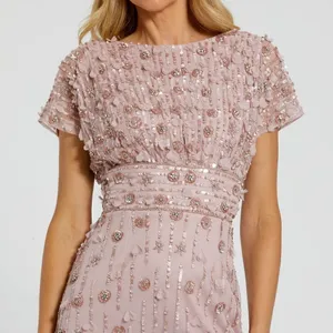 MAC DUGGAL 94117 Pink Cap Sleeve Column Midi Dress With Floral Beading thumbnail 4