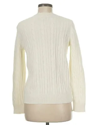 Chaps Women's Size XL V-Neck Sweater Cream White Cableknit 100% Cotton thumbnail 2