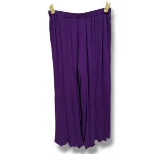 Coldwater Creek Womens Purple Crinkle Rayon Wide‎ Leg Pants XS Lettuce Hem Boho thumbnail 3