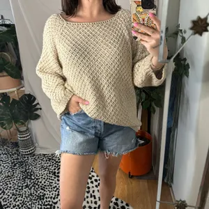 Handmade Crochet Knit Pullover Sweater Beige Boho Cozycore Fits Medium thumbnail 3