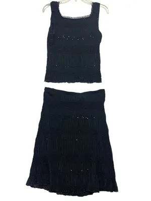 y2k MCM size large Black Textured two piece tank skirt match corset whimsi goth thumbnail 11