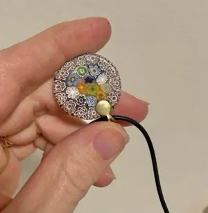 Millefiori Glass Charm Pendant Necklace Vintage “Dahlia” Leather Strand Italian Classi thumbnail 8
