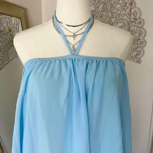 Light Blue Chiffon Halter Flutter Babydoll Asymmetric Mini Dress S thumbnail 5