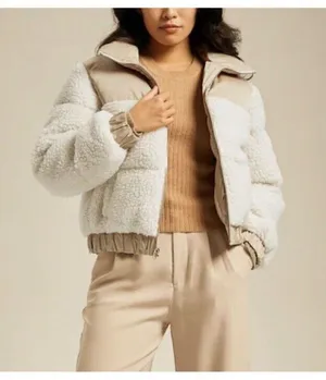 Abercrombie & Fitch Ultra Vegan Leather Sherpa Cropped Puffer Jacket in XS thumbnail 3