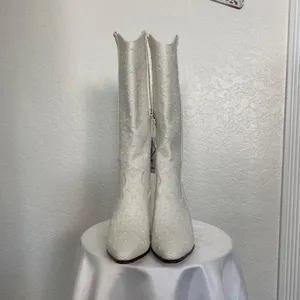 Bieoshli NWT Coquette Ivory Cream White Beaded Pearl Cowboy Cowgirl Boots US 6 thumbnail 4