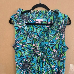 Lilly Pulitzer Clare Dress Blue Green Floral Ruffle Sleeveless Midi Size Large thumbnail 5